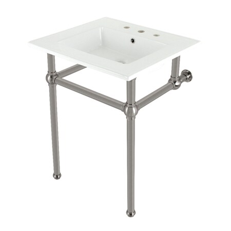Kingston Brass 25 Console Sink with Brass Legs 8Inch, 3 Hole, WhiteBrushed Nickel KVBH25227W8B8